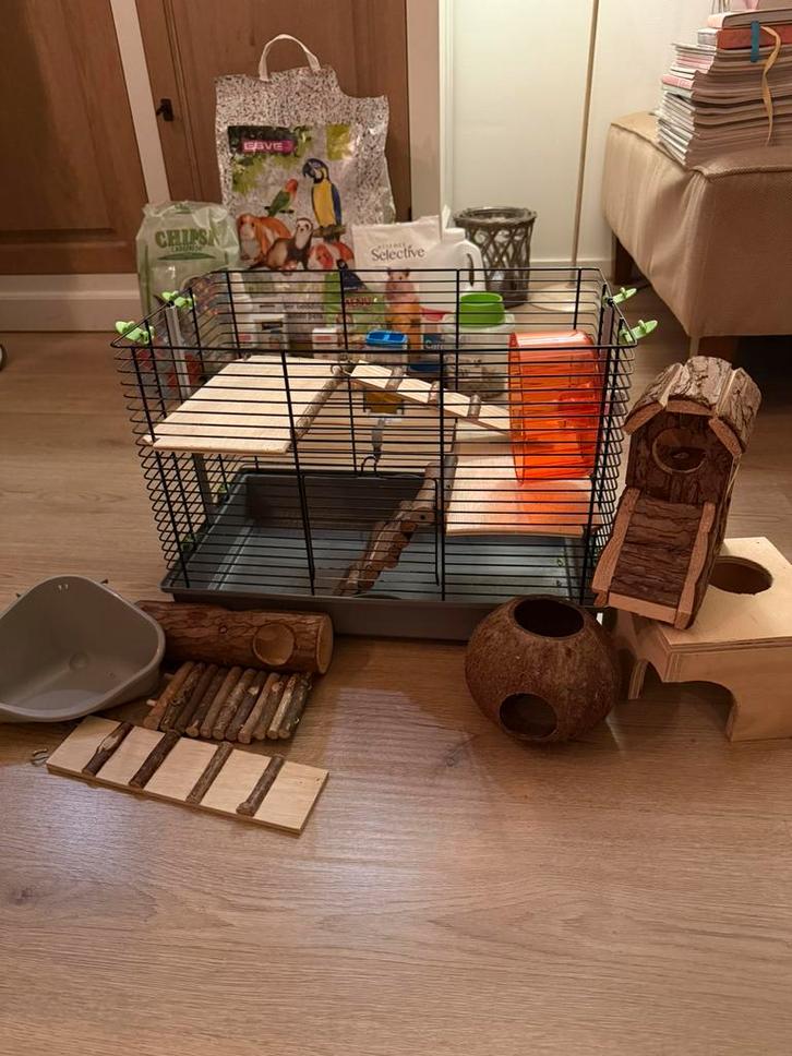 Hamsterkooi met toebehoren, Dieren en Toebehoren, Knaagdieren en Konijnen | Hokken en Kooien, Zo goed als nieuw, Kooi, Minder dan 60 cm
