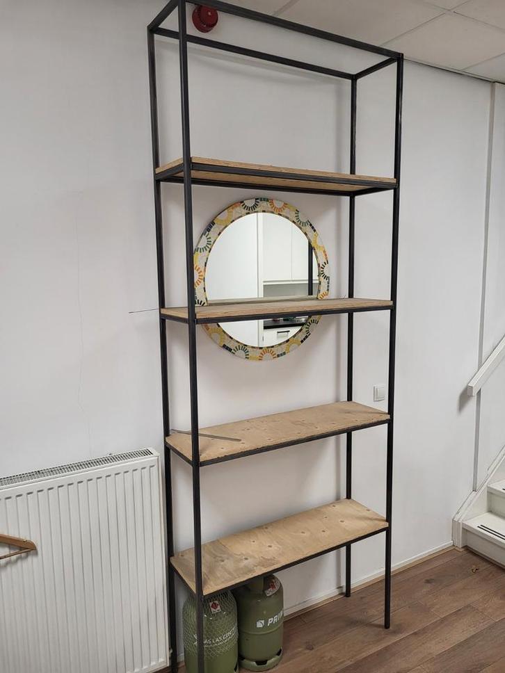 Industriële Kast met Houten Planken, Huis en Inrichting, Kasten | Stellingkasten, Gebruikt, Ophalen