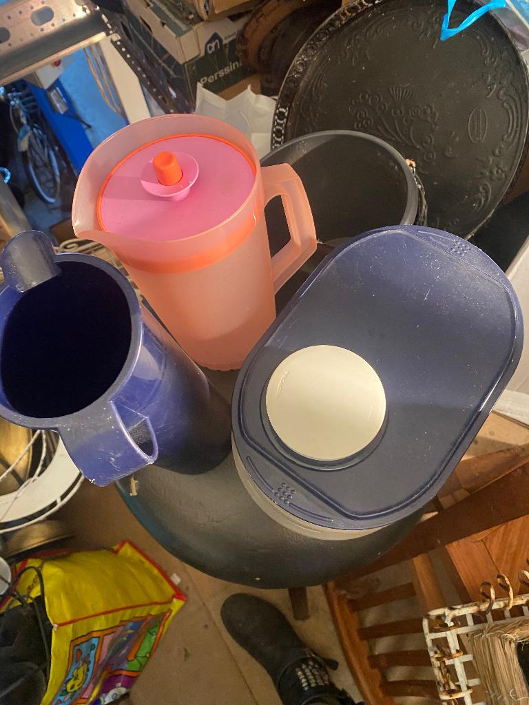 Tupperware set vleeswarendoosjes,sapkannen, Ophalen of Verzenden, Zo goed als nieuw, Blauw, Beker of Kan