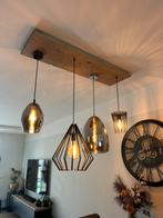 Industriële Hanglamp – 4-Lichts met Houten Plafondplaat, Ophalen of Verzenden, Zo goed als nieuw, Metaal, Minder dan 50 cm