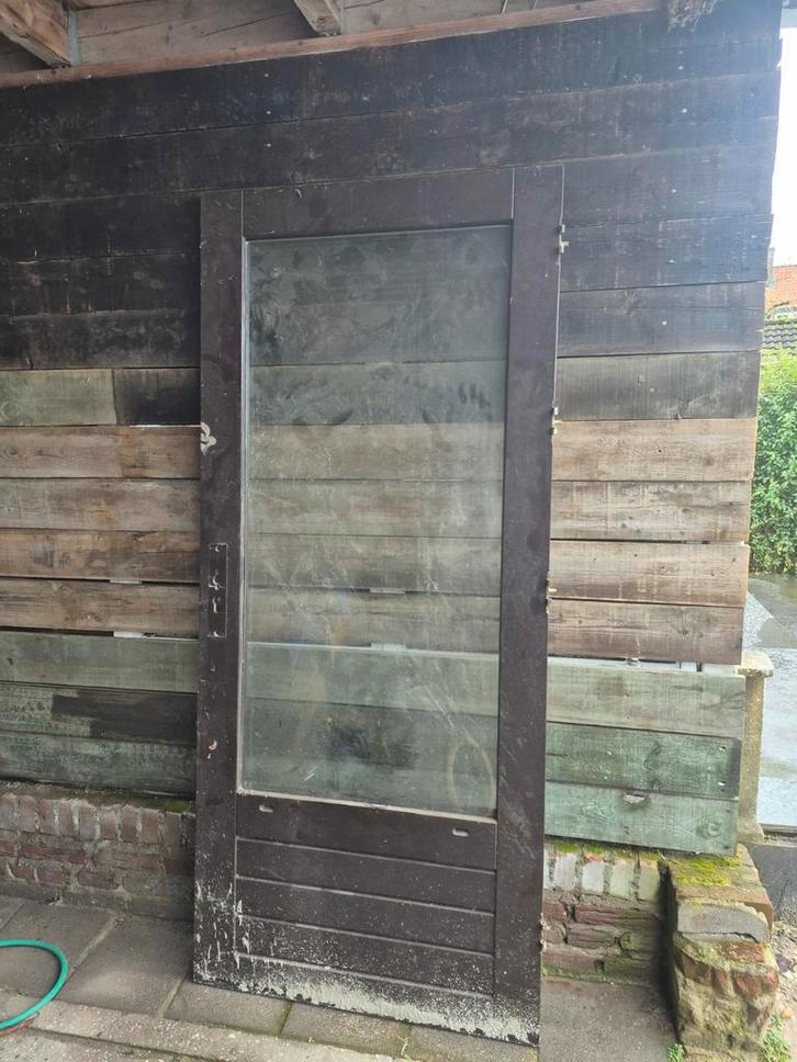 Houten Buitendeur met Dubbel Glas, Doe-het-zelf en Verbouw, Deuren en Horren, Gebruikt, Buitendeur, 200 tot 215 cm, 80 tot 100 cm