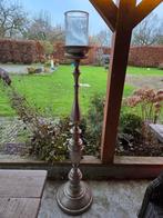 Hoge zilver kleurige kandelaar met glas, Ophalen of Verzenden, Glas