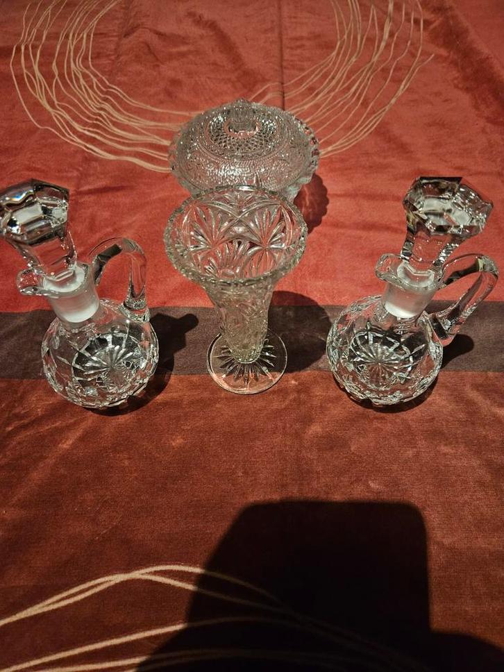 Kristallen Set - Vaas, Olieflessen en Schaal, Antiek en Kunst, Antiek | Glas en Kristal, Ophalen