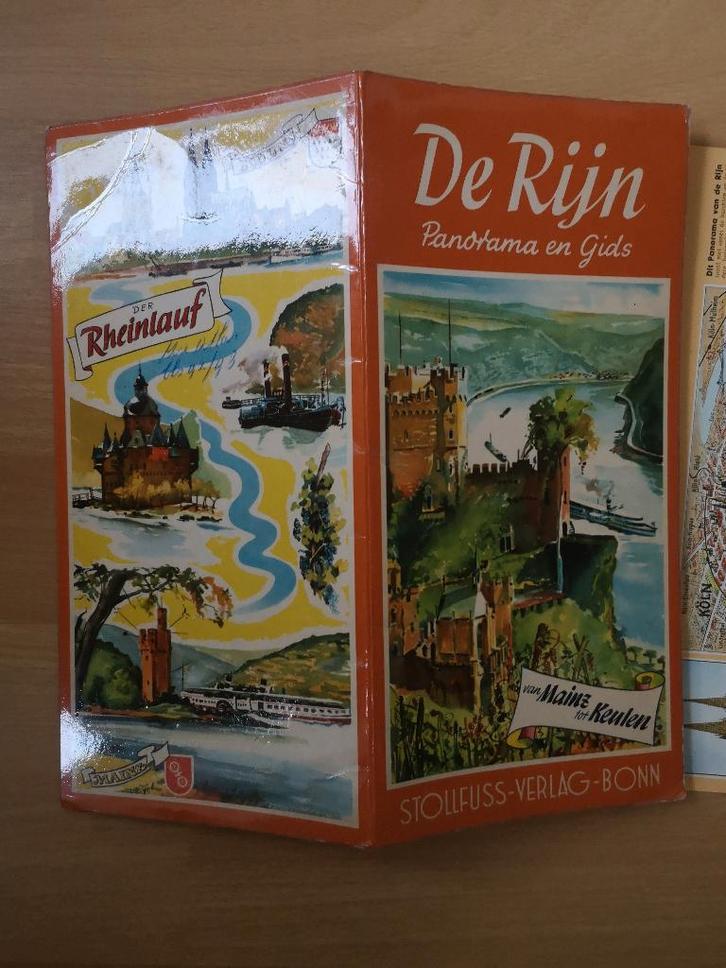 Oude kaart/ gids van de Rijn van Mainz tot Keulen, Boeken, Atlassen en Landkaarten, Gelezen, Landkaart, Duitsland, 1800 tot 2000