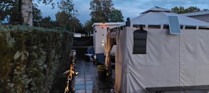 Mooie luxe  l.chalet op ruime plek camping" de weuste", Caravans en Kamperen, Stacaravans, Ophalen