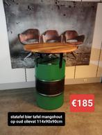 Statafel bier tafel mangohout op oud olievat 114x90cm €185, Ophalen, ., Zo goed als nieuw, .