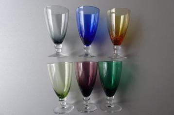 6 sherryglazen - Carnaval glas- Kristalunie 1956 beschikbaar voor biedingen