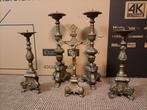 Bronzen Kerk Kandelaars & Kruis - Set van 5, Antiek en Kunst, Ophalen of Verzenden, Koper of Brons
