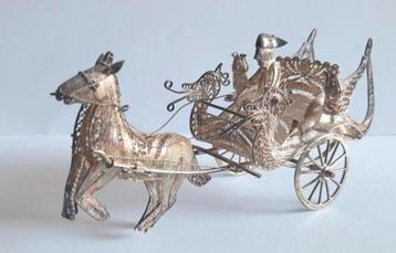 Miniatuur Filigrain Open Koets met paard Zilver 925 beschikbaar voor biedingen