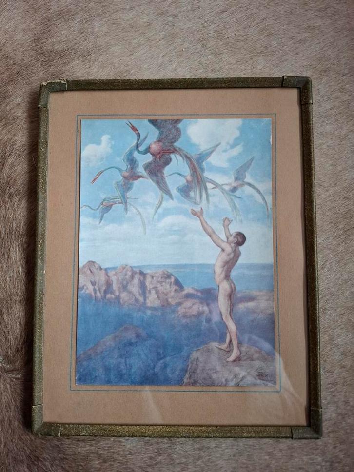 Schilderij met oude lijst, Antiek en Kunst, Kunst | Tekeningen en Foto's, Ophalen of Verzenden