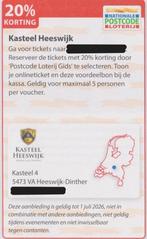 Kasteel Heeswijk. 20% korting. Postcodeloterij voordeelbon., Tickets en Kaartjes, Drie personen of meer, Kortingskaart