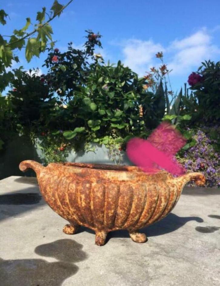 Oude gietijzeren originele jardinière vazen pottuindecoratie, Tuin en Terras, Tuinvazen, Gebruikt, Ophalen of Verzenden