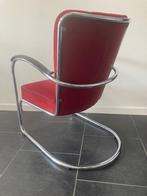 Gispen 412 fauteuil , hoogglans chroom,bordeaux rode ribstof, Ophalen of Verzenden, Zo goed als nieuw, Metaal