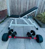 GorillaSport verstelbaarbankje, 30kilo dumbbels en halter, Sport en Fitness, Fitnessmaterialen, Buik, Fitnessbank, Zo goed als nieuw