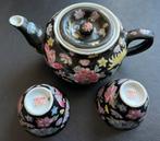 Vintage Chinees”Millefiori Famille Noire” theepot+ 2 kommen, Ophalen of Verzenden