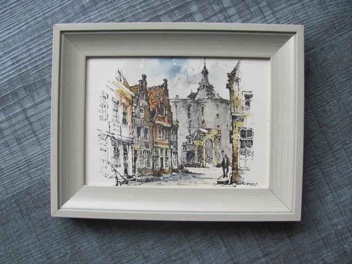 Enkhuizen - Jan Korthals, Verzamelen, Foto's en Prenten, Zo goed als nieuw, Prent, Gebouw, 1940 tot 1960, Ophalen of Verzenden