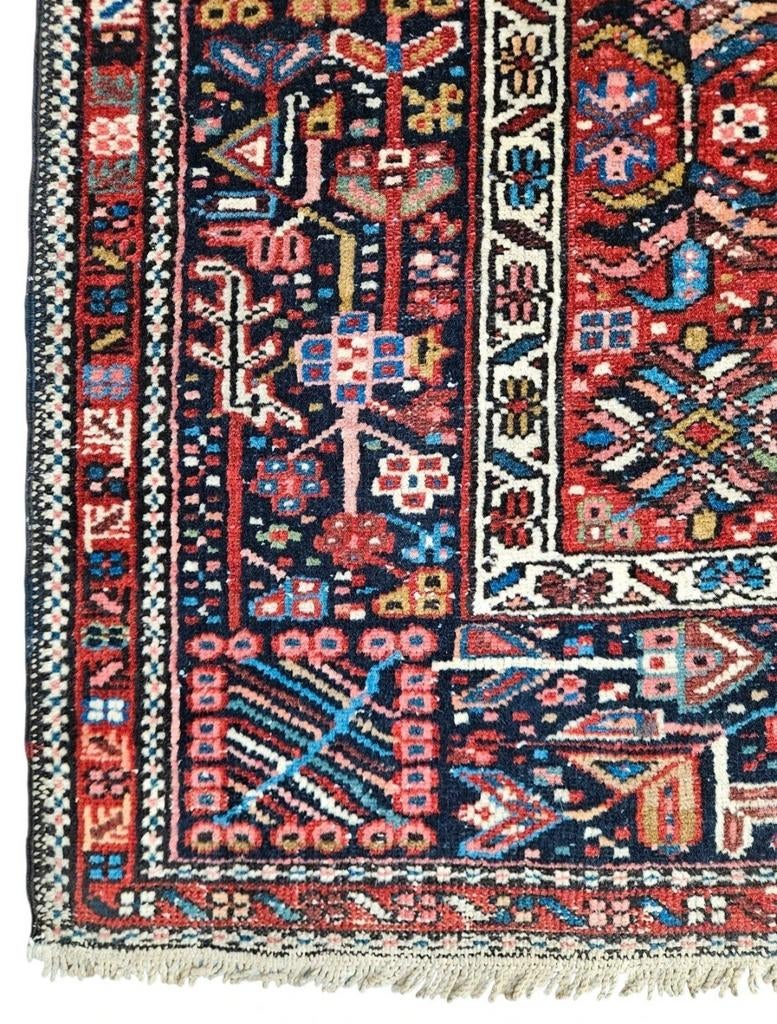 Handgeknoopt Perzisch wol Karaja tapijt medallions 145x195cm, Crème, Gebruikt, 100 tot 150 cm, Perzisch