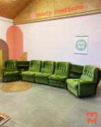 Groene velvet vintage elementenbank, Hout, Gebruikt, 100 tot 125 cm, Vierpersoons of meer