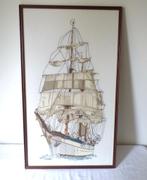 schilderij van een tall ship, een driemaster, geborduurd, Minder dan 50 cm, 50 tot 75 cm, Ophalen of Verzenden, Zo goed als nieuw
