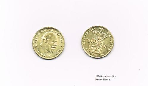 1886 W3 10 gulden goud vergulde replica , vaste pr. € 2,70, Postzegels en Munten, Munten | Nederland, 10 gulden, Koning Willem III