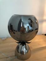 Zilverkleurige Tafellamp met Rookglazen Kap, Ophalen, Gebruikt, Glas, Minder dan 50 cm