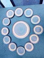 Gebakstel vintage jaren 80 / schaal met 12 bordjes / retro, Gebruikt, Ophalen of Verzenden, Bord(en), Overige stijlen