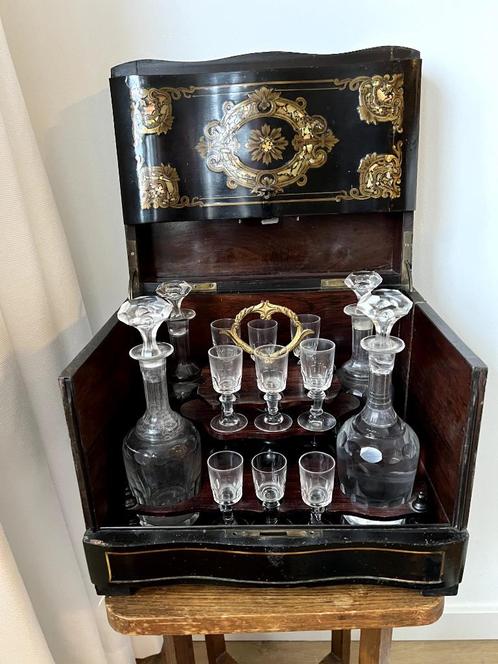 Likeurkeldertje in ebbenhouten kistje 19de eeuw, Antiek en Kunst, Curiosa en Brocante, Ophalen