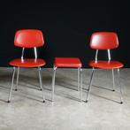 Set rode vintage stoelen en kruk – jaren 50, Verzamelen, Retro, Ophalen of Verzenden, Huis en Inrichting