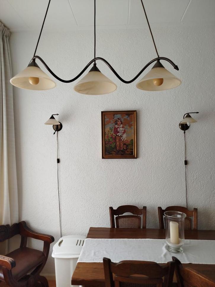 Mooie hanglamp met albast kappen, Huis en Inrichting, Lampen | Hanglampen, Zo goed als nieuw, Glas, Metaal, Ophalen