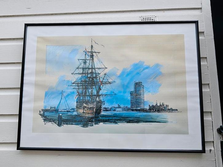 Schilderij paul kerrebijn 'sland schip van oorlog, Antiek en Kunst, Kunst | Tekeningen en Foto's, Ophalen of Verzenden