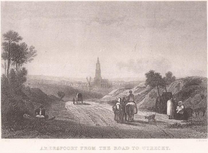 Amersfoort from the road to Utrecht Staalgravure T.Barber, Antiek en Kunst, Kunst | Etsen en Gravures, Ophalen of Verzenden