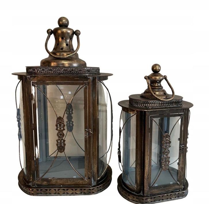 Set van 2 decoratieve lantaarns, Huis en Inrichting, Woonaccessoires | Kandelaars en Kaarsen, Zo goed als nieuw, Kandelaar, 25 tot 50 cm