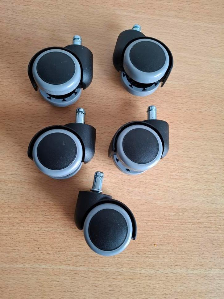 Set van 5 nieuwe zwenkwielen voor tafel- c.q.bureaustoel, Doe-het-zelf en Verbouw, Zwenkwielen, Nieuw, Ophalen of Verzenden