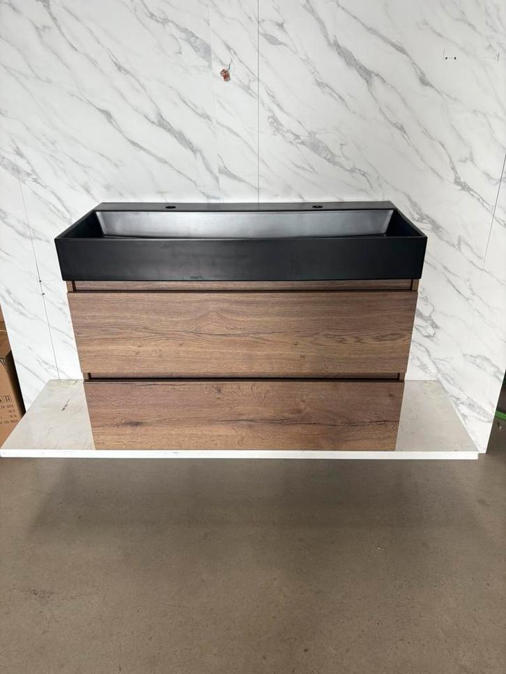 Badkamermeubel 100cm- tabacco - kermaische wastafel, Huis en Inrichting, Badkamer | Badkamermeubels, Nieuw, Wasbak of Wastafel
