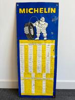 Metalen Michelin bord met bandenspanningkaart uit 1971, Verzamelen, Reclamebord, Gebruikt, Ophalen of Verzenden