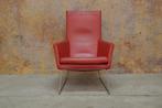 ZGANieuw! fraaie rode leren Label Don design fauteuil!, Design, Metaal, 75 tot 100 cm, Zo goed als nieuw