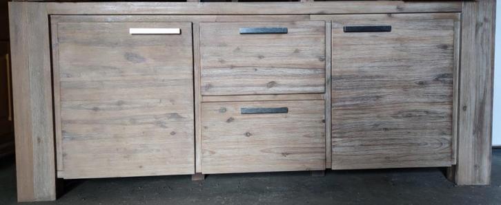 Tv meubel en dressoir van massief acacia hout, Huis en Inrichting, Kasten | Dressoirs, Gebruikt, 25 tot 50 cm, Met lade(s), Met deur(en)