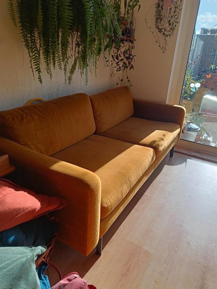 Gele 3-zits bank in goede staat, Huis en Inrichting, Banken | Bankstellen, Gebruikt, Rechte bank, Driepersoons, 200 tot 250 cm