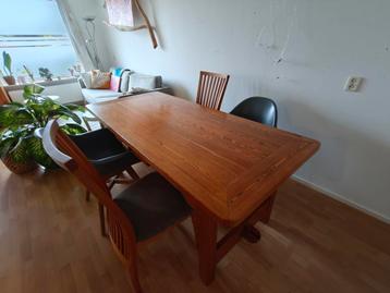 Old style eiken houten eettafel incl. 4 stoelen grijs/hout  beschikbaar voor biedingen