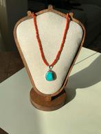 Koraal & Turkoois Hanger Ketting, Ophalen of Verzenden, Zo goed als nieuw, Blauw, Zilver