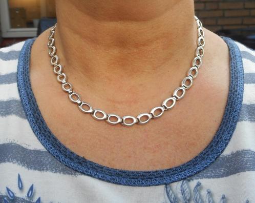 Zilveren prachtig massief schakel collier nr.338, Sieraden, Tassen en Uiterlijk, Kettingen, Zo goed als nieuw, Zilver, Zilver