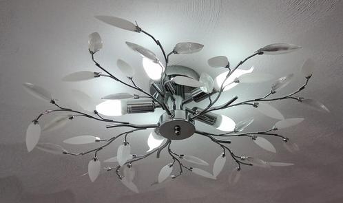 Plafondlamp 2x met bladeren, Huis en Inrichting, Lampen | Plafondlampen, Zo goed als nieuw, Glas, Kunststof, Metaal, Overige materialen