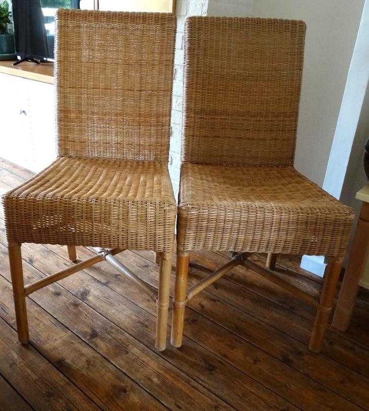 Twee rieten stoelen, eetkamerstoelen, hoge rug Habitat rotan, Huis en Inrichting, Stoelen, Gebruikt, Twee, Riet of Rotan, Bruin
