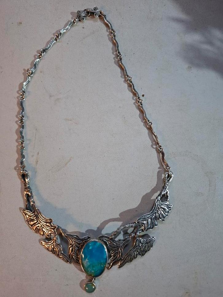 Zilver 950 Ketting met Turquoise Steen, Sieraden, Tassen en Uiterlijk, Kettingen, Zo goed als nieuw, Zilver, Zilver, Met edelsteen