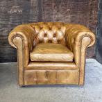 Prachtig geleefde Chesterfield fauteuil - origineel Engels, Huis en Inrichting, Gebruikt, Minder dan 75 cm, Leer, 75 tot 100 cm
