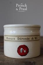 Oude brocante zalfpot off white met etiketten Pronck & Praal, Ophalen of Verzenden