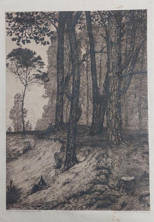 Ets “Bosrand” Maurits van der Valk, Antiek en Kunst, Kunst | Etsen en Gravures, Ophalen of Verzenden