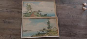 Twee ingelijste aquarellen van Piet Zonneveld.  beschikbaar voor biedingen