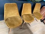 Eetkamerstoelen 3 stuks geel goud, Huis en Inrichting, Stoelen, Ophalen, Zo goed als nieuw, Overige kleuren, Drie