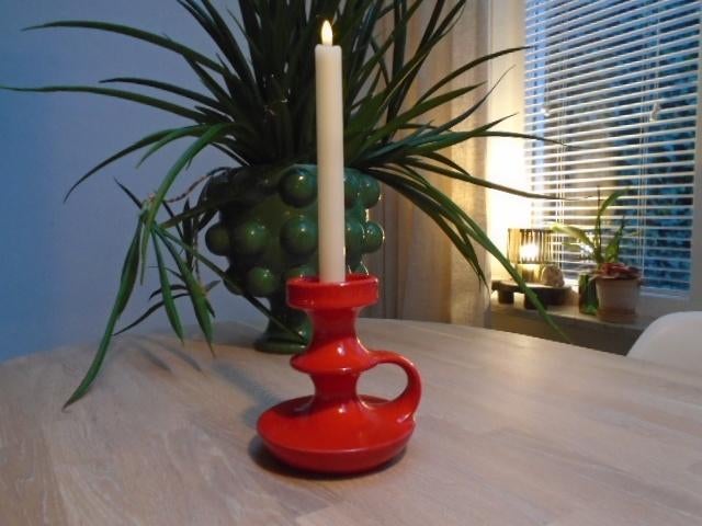 Vintage Steuler Keramik rode kandelaar, Cari Zalloni, retro, Overige materialen, Ophalen of Verzenden, Zo goed als nieuw, Rood